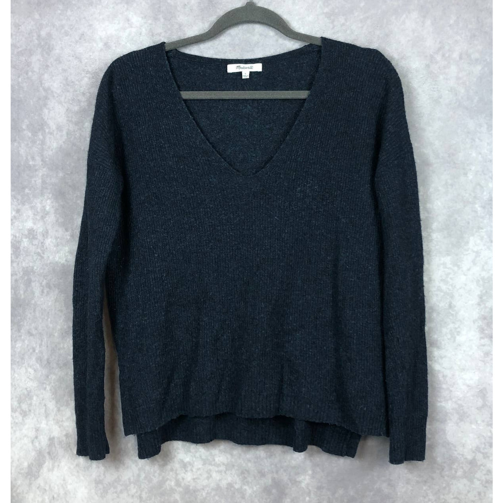 Madewell Warmlight V-Neck Pullover Sweater Wool Alpaca Blend Blue Small